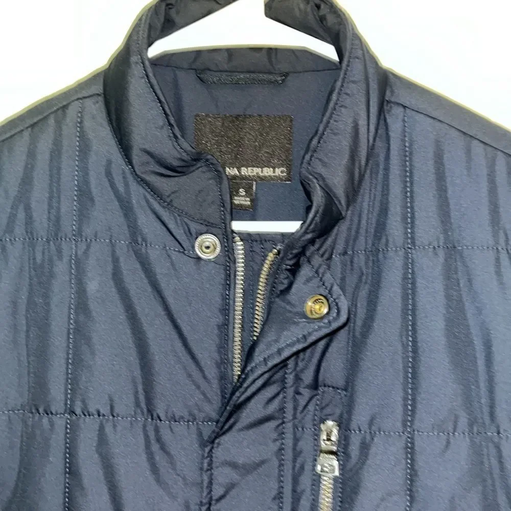 Navy Blue Banana Republic Modular Riding Western Puffer Puffy Quilt Vest Jacket
